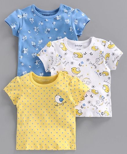 Babyoye Short Sleeves Printed Tee Pack of 3 - Blue Yellow
