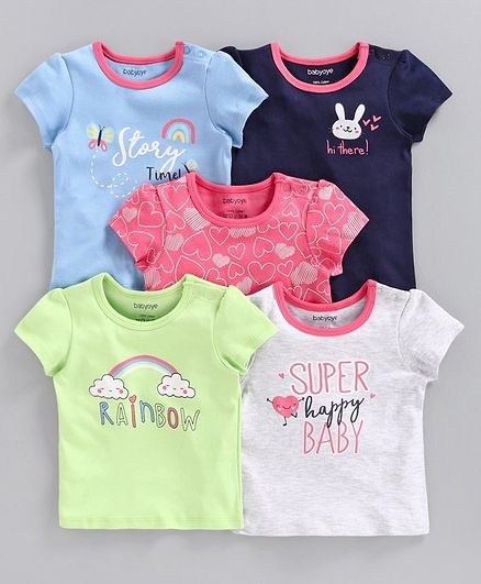 Babyoye Flutter Sleeves Printed Tee Pack of 5 - Multicolor