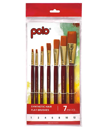 Polo Synthetic Hair Brushes Flat Set of 7 - Natural Handle