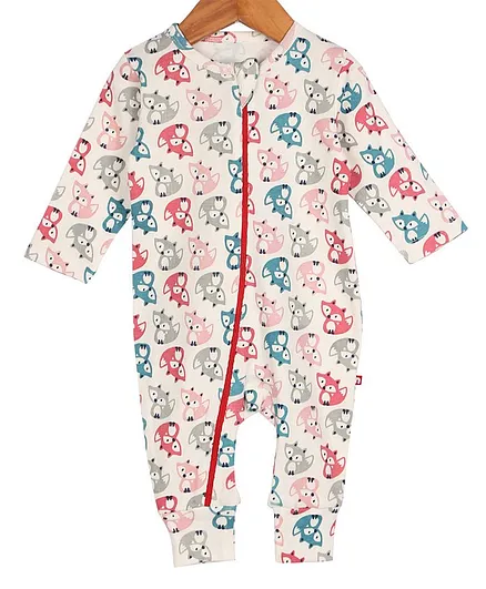 Nino Bambino Full Sleeves Fox Printed Romper - Multi Colour