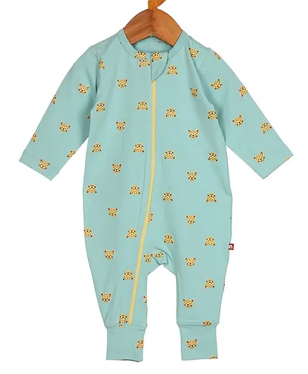 Nino Bambino Full Sleeves Animal Printed Romper - Light Green