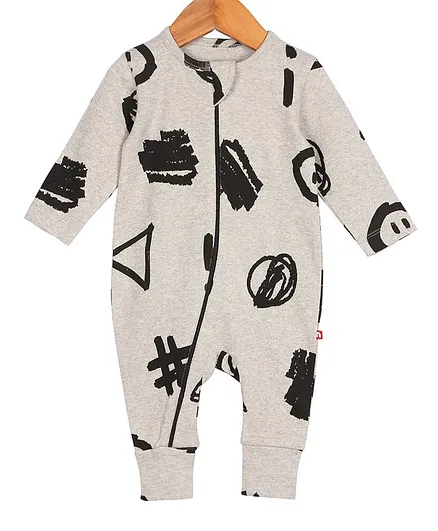 Nino Bambino Full Sleeves Print Detailing Romper - Grey