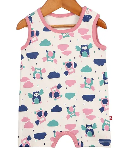 Nino Bambino Sleeveless Owl Printed Romper - White