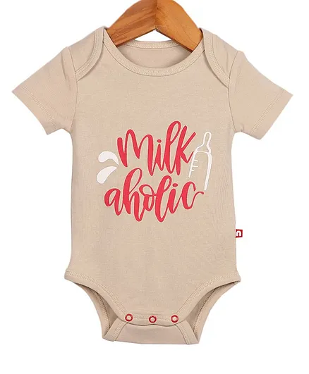Nino Bambino Half Sleeves Milk Print Onesie - Beige