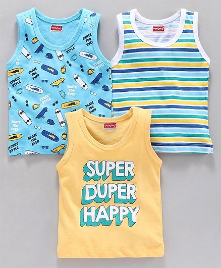 Babyhug 100% Cotton Sleeveless Sando Pack of 3 - Blue Yellow