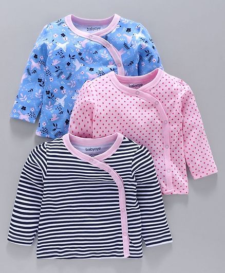 Babyoye Cotton Half Sleeves Jhabla Pack of 3 - Blue Pink
