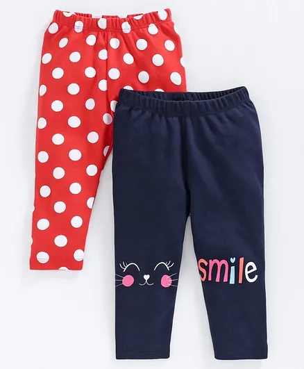 Babyoye Full Length Cotton Leggings Polka Dot Print Pack of 2 - Red Navy Blue