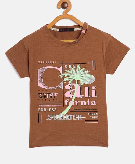 Ziama Half Sleeves California Printed Tee - Brown
