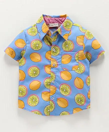 CrayonFlakes Half Sleeves All Over Lemon Printed Shirt - Blue