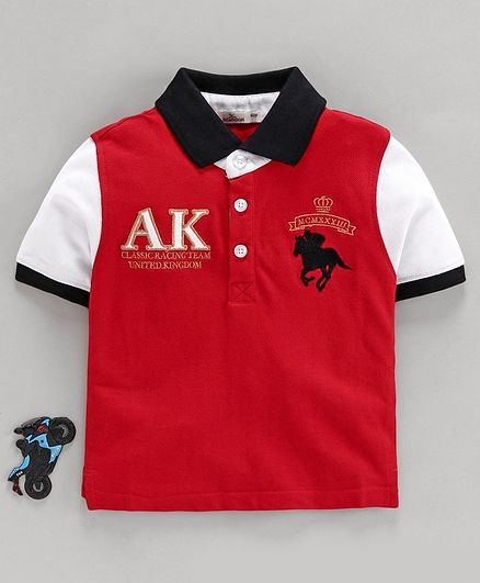 Adams Kids Horse Heavy Embroidered Half Sleeves Tee - Red