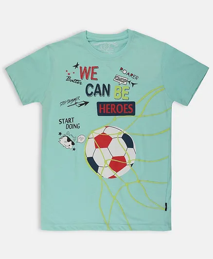 Li'l Tomatoes Half Sleeves Football Printed Tee With Free 3 Ply Face Mask - Sea Green