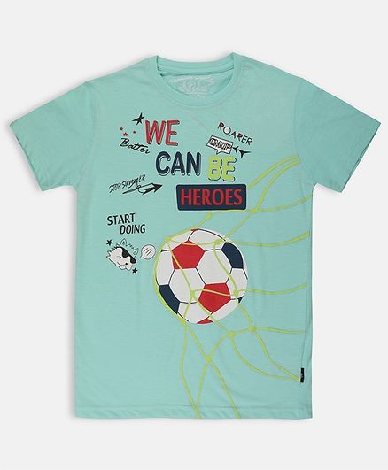 Li'l Tomatoes Half Sleeves Football Printed Tee With Free 3 Ply Face Mask - Sea Green