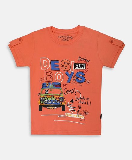 Li'l Tomatoes Half Sleeves Taxi Printed Tee With Free 3 Ply Face Mask - Orange
