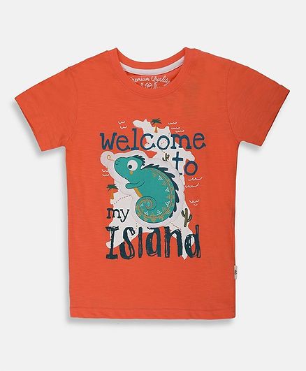 Li'l Tomatoes Half Sleeves Animal Patch Detailing Tee With Free 3 Ply Face Mask - Orange
