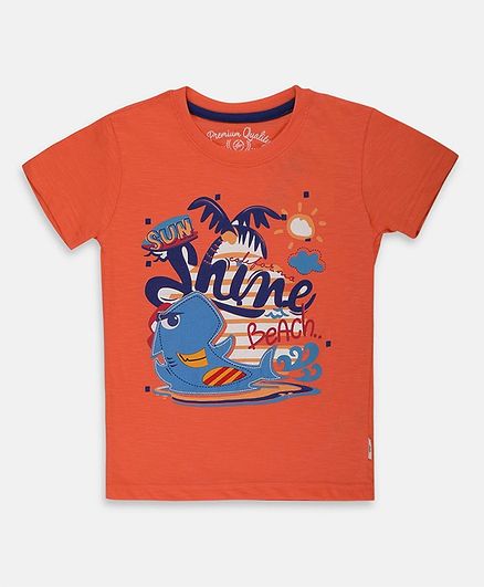 Li'l Tomatoes Half Sleeves Shark Patch Detailing Tee With Free 3 Ply Face Mask - Orange
