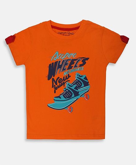 Li'l Tomatoes Half Sleeves Skater Board Printed Tee With Free 3 Ply Face Mask - Orange