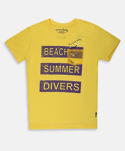 Li'l Tomatoes Half Sleeves Beach Summer Divers Printed Tee With Free 3 Ply Face Mask - Yellow