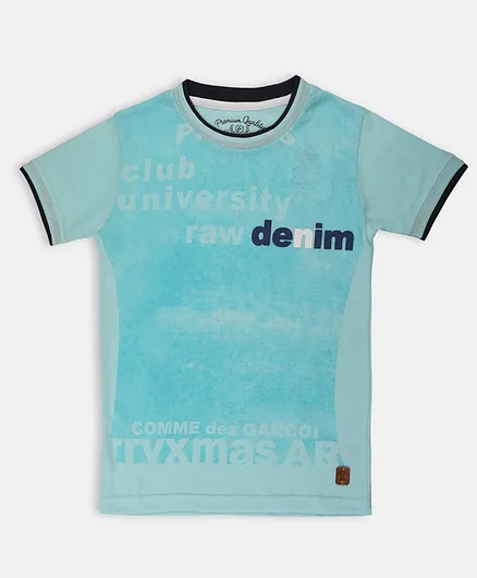 Li'l Tomatoes Half Sleeves Text Printed Tee With Free 3 Ply Face Mask - Light Blue