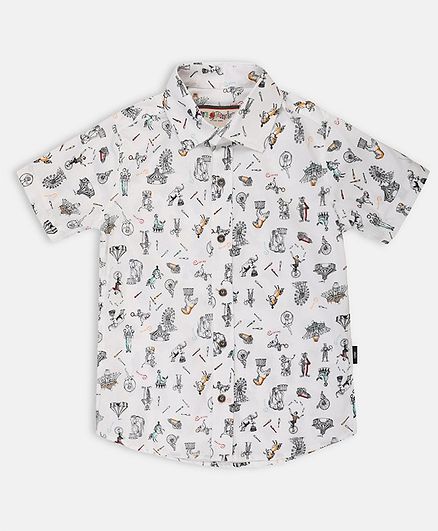 Li'L tomatoes Half Sleeves Circus Printed Shirt With FREE 3-Ply Face Mask - White