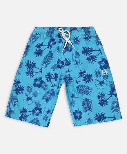 Li'L tomatoes Flowers Printed Shorts With FREE 3-Ply Face Mask - Blue