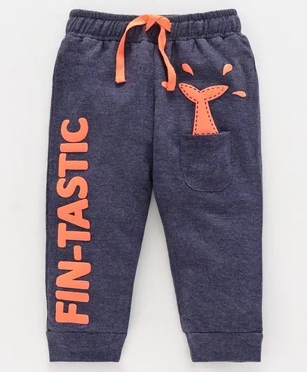 Babyoye Cotton Full Length Lounge Pant With Drawstring Fintastic Print - Navy Blue