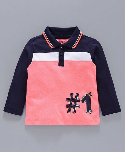 Babyoye Cotton Blend Full Sleeves Tee Numeric 1 Print - Pink Navy Blu