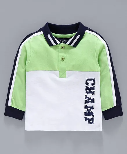 Babyoye Full Sleeves Cotton Tee Champ Print - Light Green White