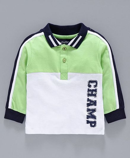 Babyoye Full Sleeves Cotton Tee Champ Print - Light Green White