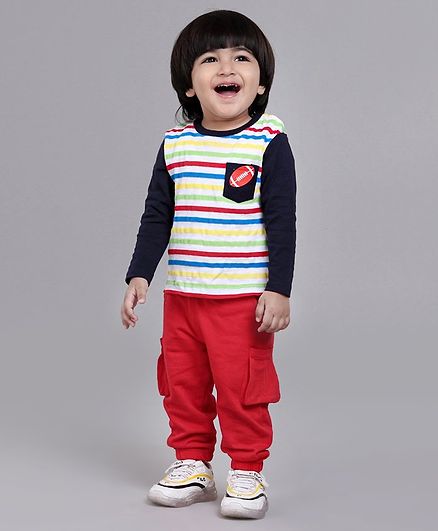 Babyoye Full Sleeves Striped Suit - Red Blue