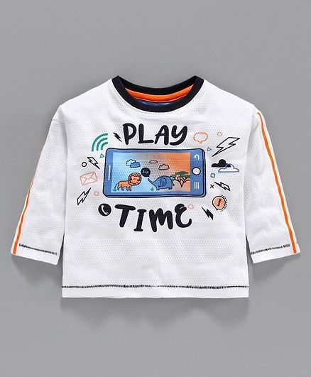 Babyoye Full Sleeves Cotton Yarn Dyed Tee Play Time Print - White
