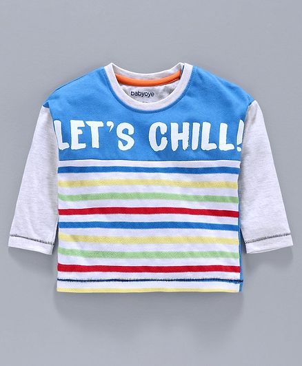 Babyoye Full Sleeves Cotton Yarn Dyed Tee Let's Chill Print - White Blue