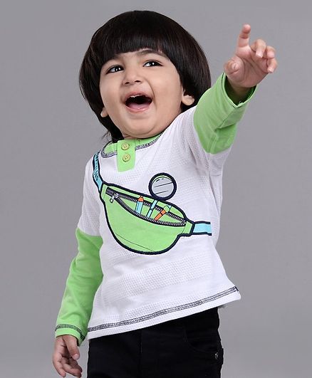 Babyoye Cotton Full Sleeves Tee Sling Bag Patch Design - White