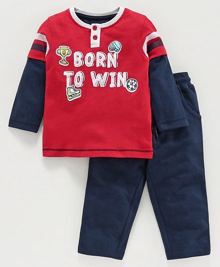 Babyoye Doctor Sleeves T-Shirt and Pant Set Text Print - Red