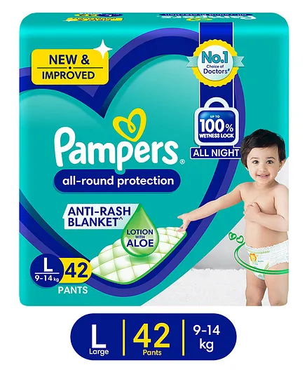 Pampers All round Protection Pants, Large size (LG) 42 Count, Anti Rash diapers, Lotion with Aloe Vera