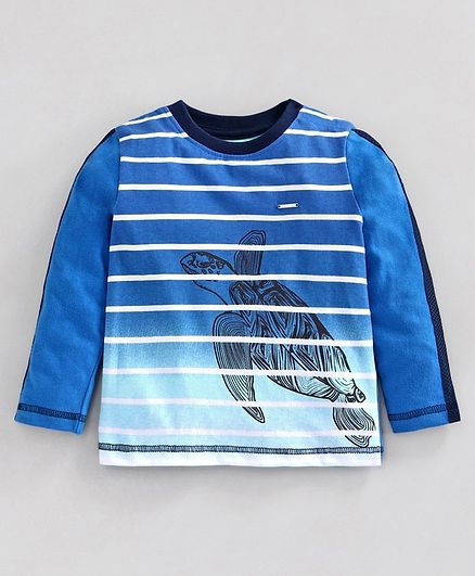 Babyoye Cotton Ombre Full Sleeves T-Shirt Turtle Print - Blue