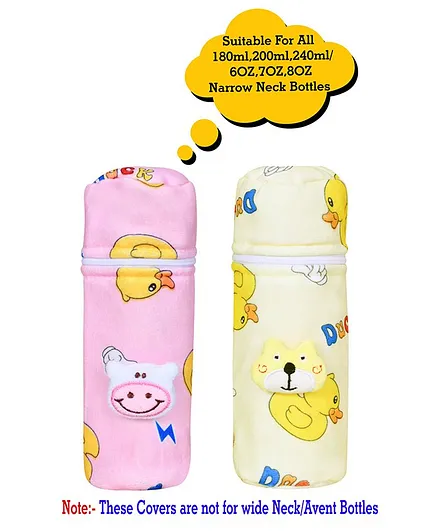 The Little Looker Plush Bottle Cover with Zip Pack of 2 Pink Yellow - Fits 240 ml Bottle