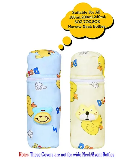 The Little Looker Plush Bottle Cover with Zip Pack of 2 Blue Yellow - Fits 240 ml Bottle