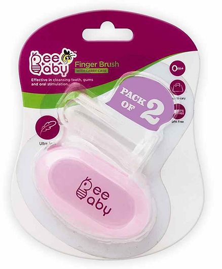 Beebaby Silicone Finger Brush with Carry Case Pack of 2 - Pink