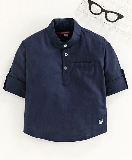 Attack Full Sleeves Solid Kurta - Navy