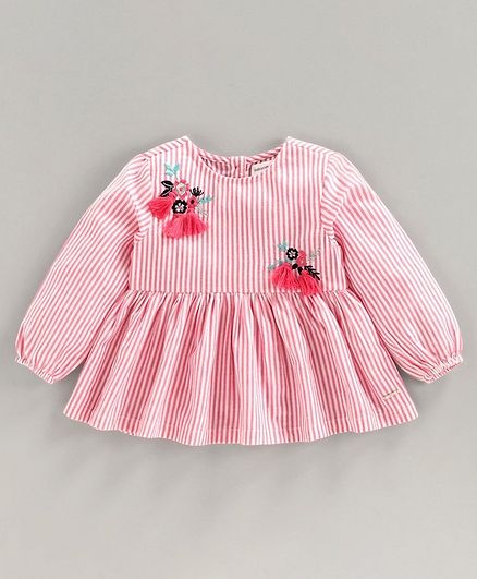 Babyoye Full Sleeves Top Floral Embroidered - Pink