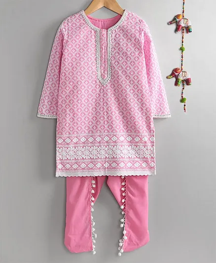 Neha Gursahani Full Sleeves Lucknowi Kurta With Dhoti Pants - Pink