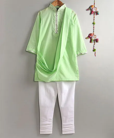 Neha Gursahani Full Sleeves Mirror Work Kurta With Pajama - Green