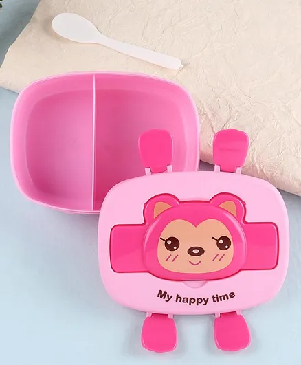 Lunch Box with Spoon Kitty Design - Pink