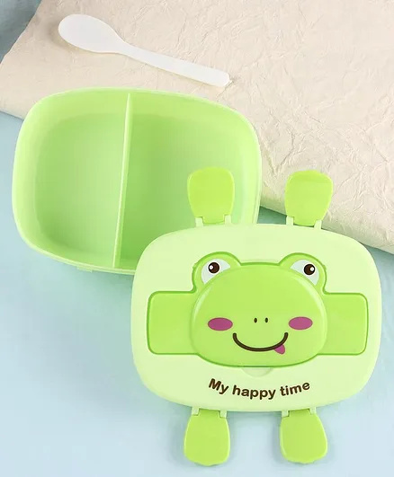 Lunch Box with Spoon Froggy Design - Green