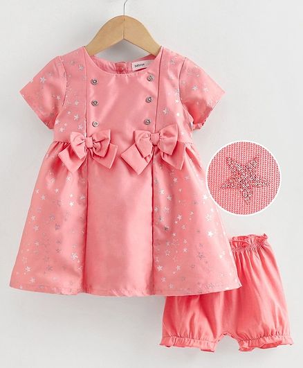Babyoye Half Sleeves Frock With Bloomer - Pink