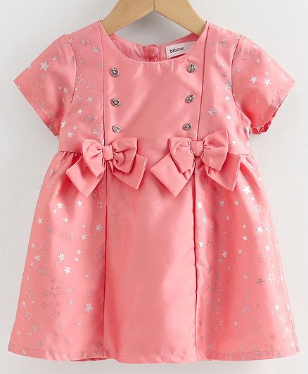 Babyoye Half Sleeves Frock With Bloomer - Pink