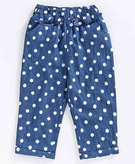 Babyoye Full Length Denim Trouser Polka Dot Print - Blue