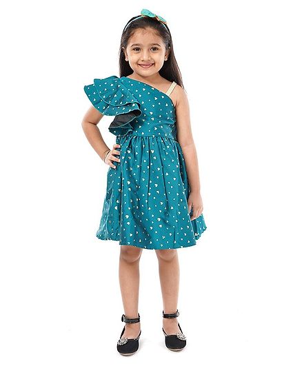 Babyoye Party Frock With Bloomer Heart Print - Green