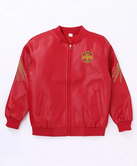 Kookie Kids Full Sleeves Faux Leather Jacket - Red