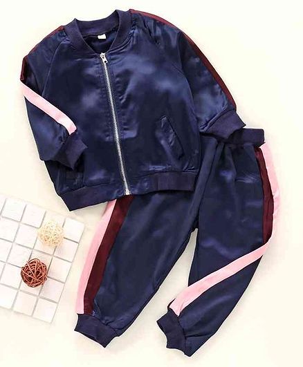 Kookie Kids Full Sleeves Jacket with Lounge Pant - Navy Blue